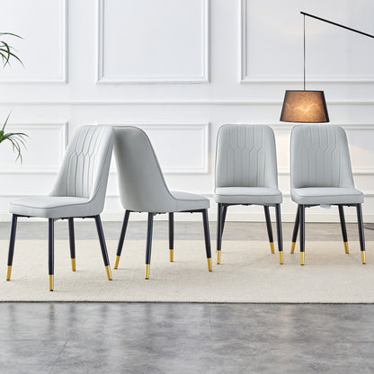Modern dining chairs are equipped with light gray PU artificial leather backrest cushions and black metal legs, suitable for restaurants,kitchens,and bedrooms.Set of 4pieces (light gray+PU) image 1
