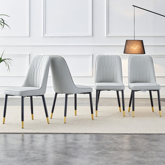 Modern dining chairs set of 4 light gray PU leather black metal legs front view