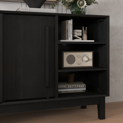 47.3" Sideboard Buffet Cabinet with Storage, Farmhouse Fluted Sideboard with 2 Doors & Solid Wood Feet, TV Media Console, Storage Cabinet for Kitchen Dining Living Room Entryway Hallway, Black image 11