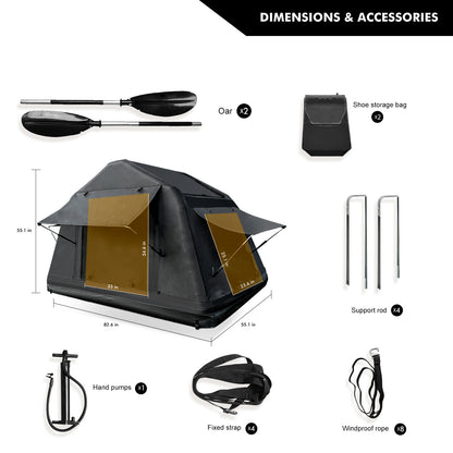 Foldable 2-3 People Amphibious Inflatable Car Roof Top Tent for camping Outdoor Glamping Camping Tent for SUV,Truck and Universal Auto Self-Driving Touring(Without Ladder, Black) image 11
