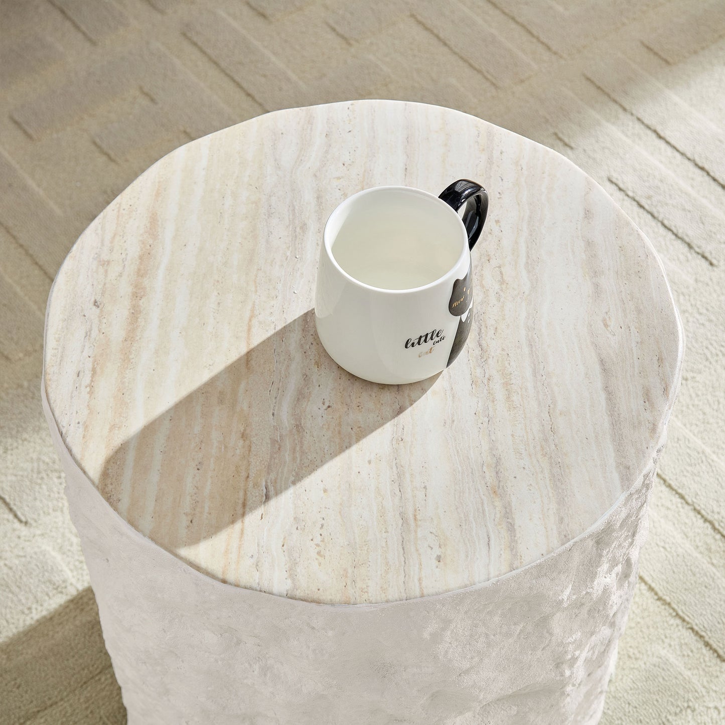 15.75 Inch Side Table,Round Fiberglass Coffee Table for Living Room,Bedroom,Modern Design Imitation Stone End Table for Apartment,No Need Assembly,Beige image 10