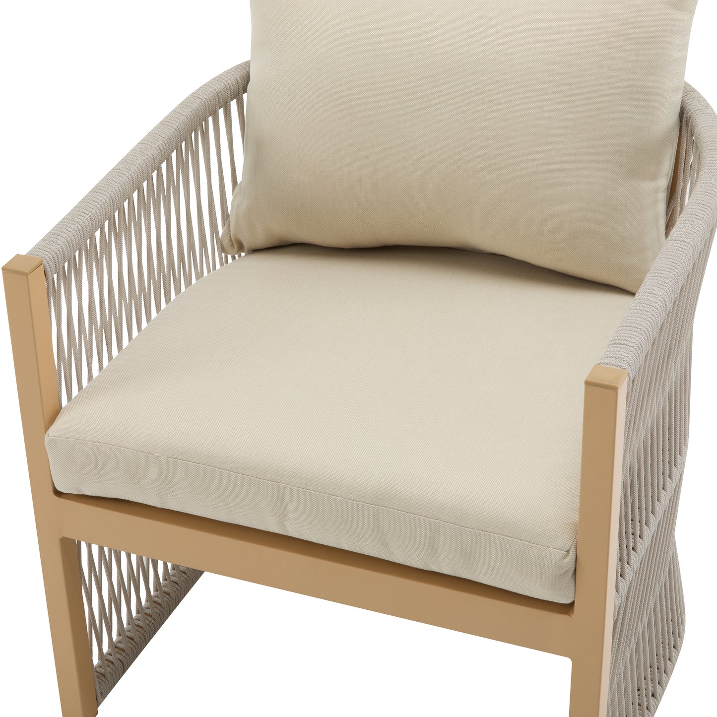 Modern Beige Curved Aluminum Lounge Chair with Stylish Rope-Weave Design and Cushioned Comfort, Perfect for Outdoor Living image 10