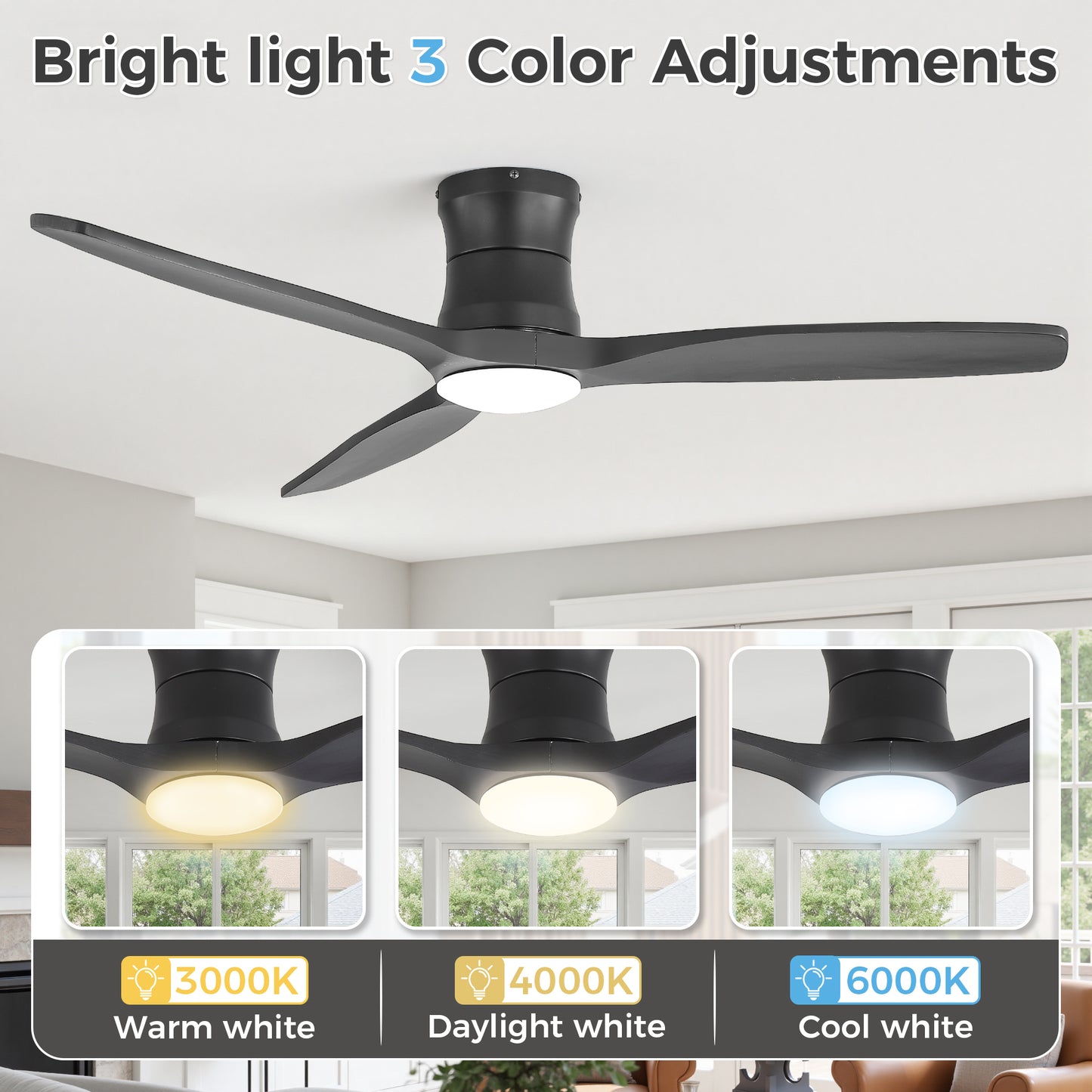 52-Inch Matte Black Ceiling Fan with Light, DC Motor, Silent Operation, for Bedroom & Living Room image 7