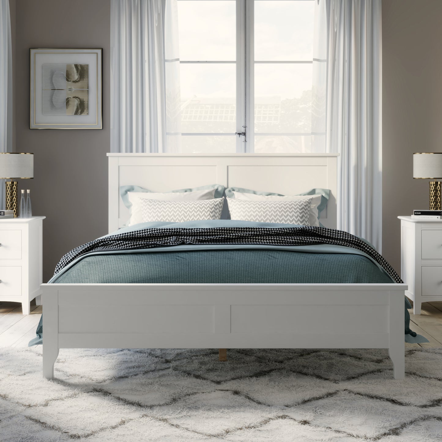 Modern Solid Wood King Size Platform Bed with Sturdy Wooden Slats Support,No Box Spring Needed, White(Old SKU:N701P300990K) image 1