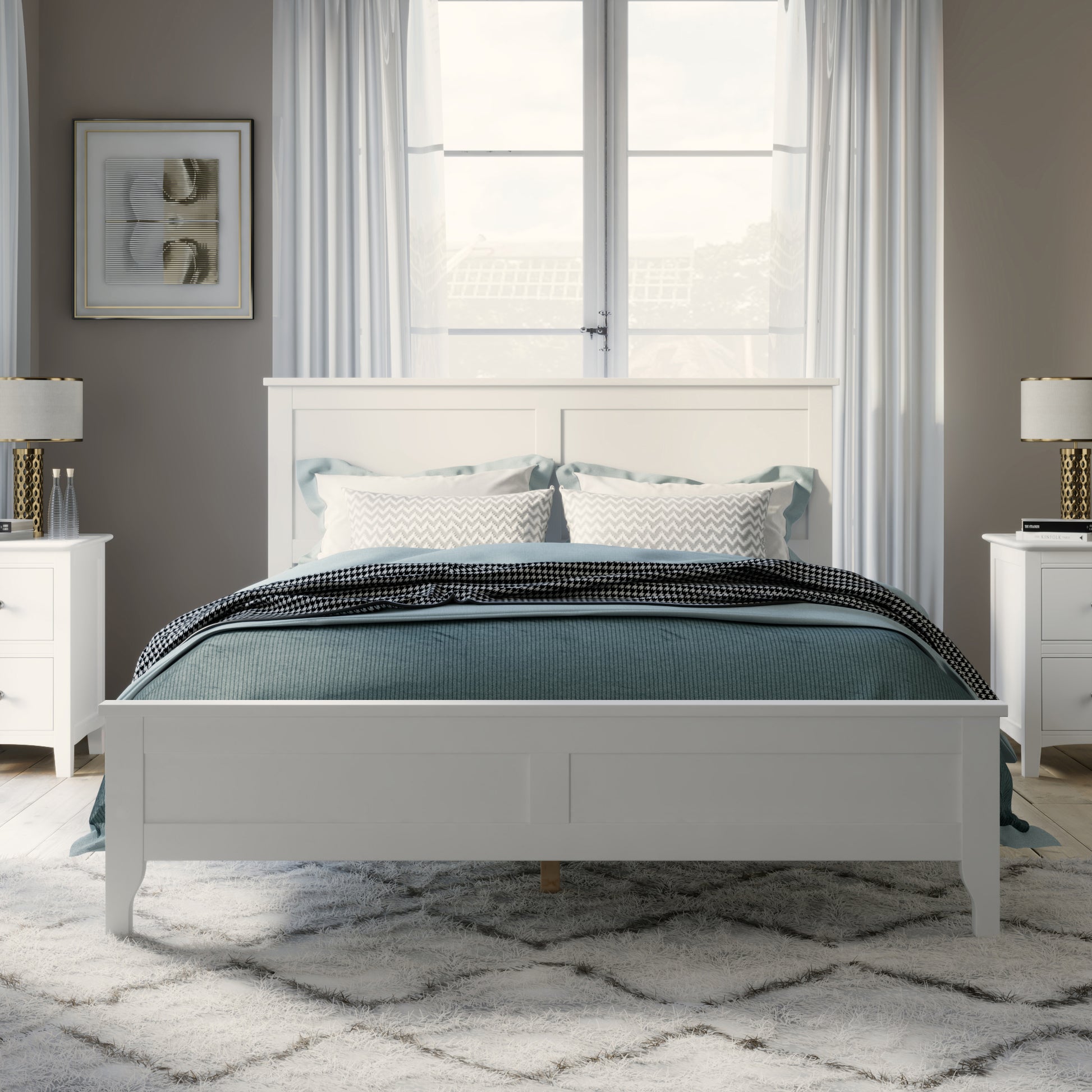 Modern Solid Wood King Size Platform Bed with Sturdy Wooden Slats Support,No Box Spring Needed, White(Old SKU:N701P300990K) image 1