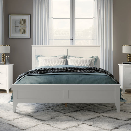 Modern Solid Wood King Size Platform Bed - White - Front View