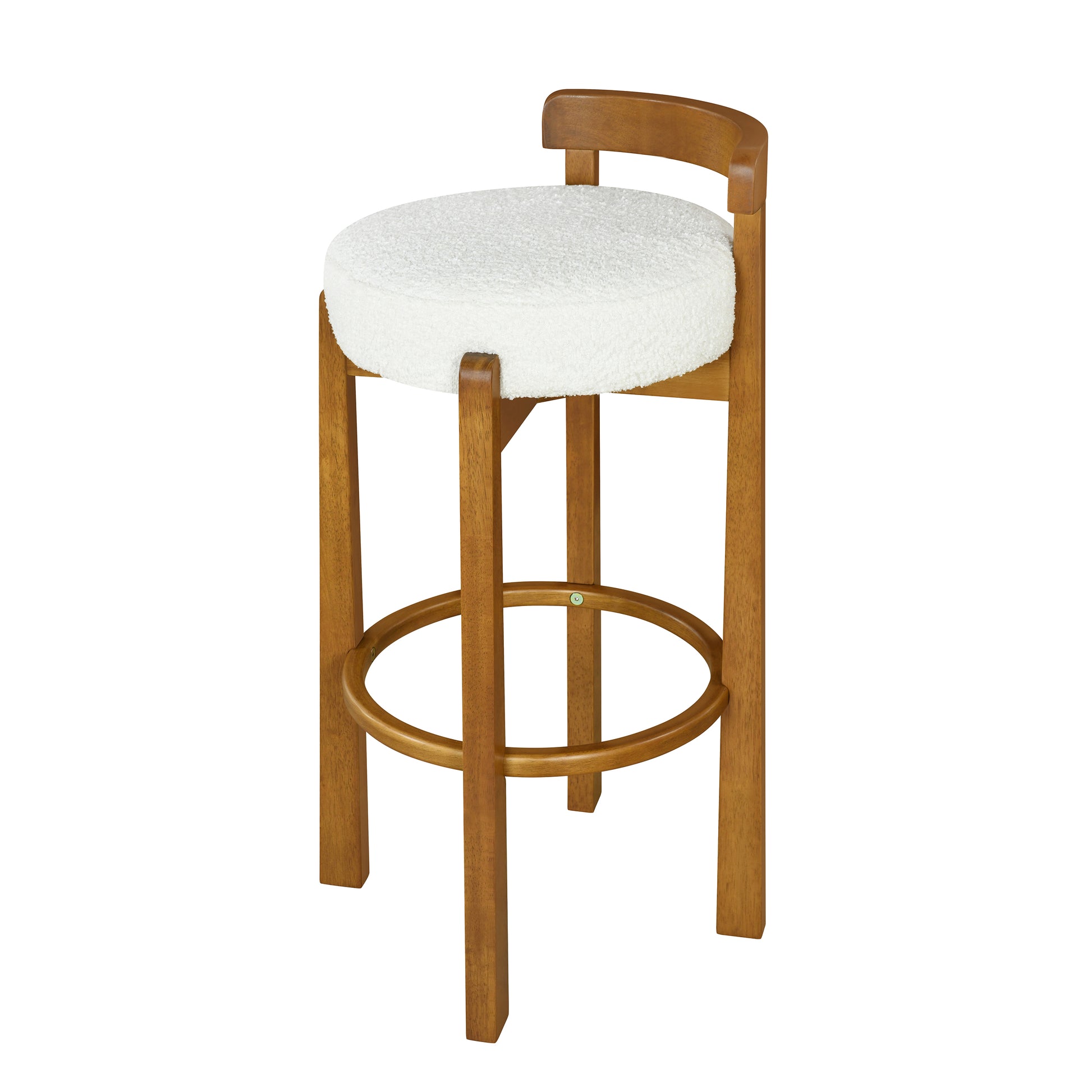Elise Indoor Wooden Low Back Barstool, Walnut Finished and White Upholstery, Set of 2 image 6