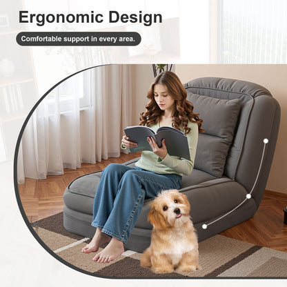 Upholstered Human Dog Bed for Adults and Pets, Foldable Lazy Sofa Bed with 5 Adjustable Position, Includes 2 Soft Pillows for Bedroom, Living Room, Reading Corner(Grey) image 11