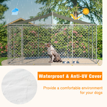 Heavy Duty Outdoor Dog Kennel 13.1x7.5x7.6 ft, Galvanized Chain Link Playpen with Waterproof Anti-UV Cover, Secure Lock, Large Exercise Pen for Puppy & Small Pets image 5
