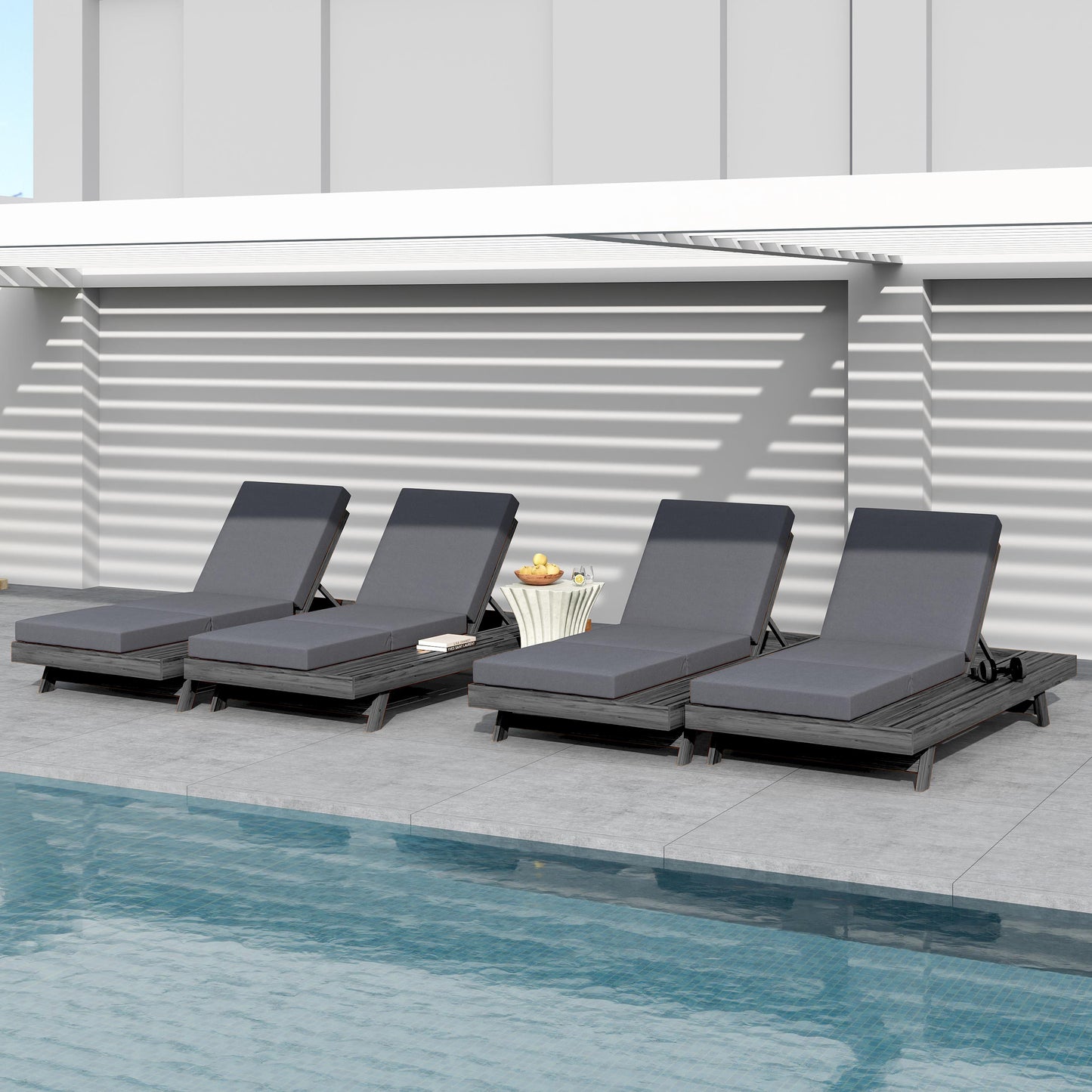 Lounge Chaise Set, Space Available On One Side, Acacia Solid Wood In Black With Lounge Cushion (Dark Grey & Triple Fold) – Matching Cream Version Available image 8