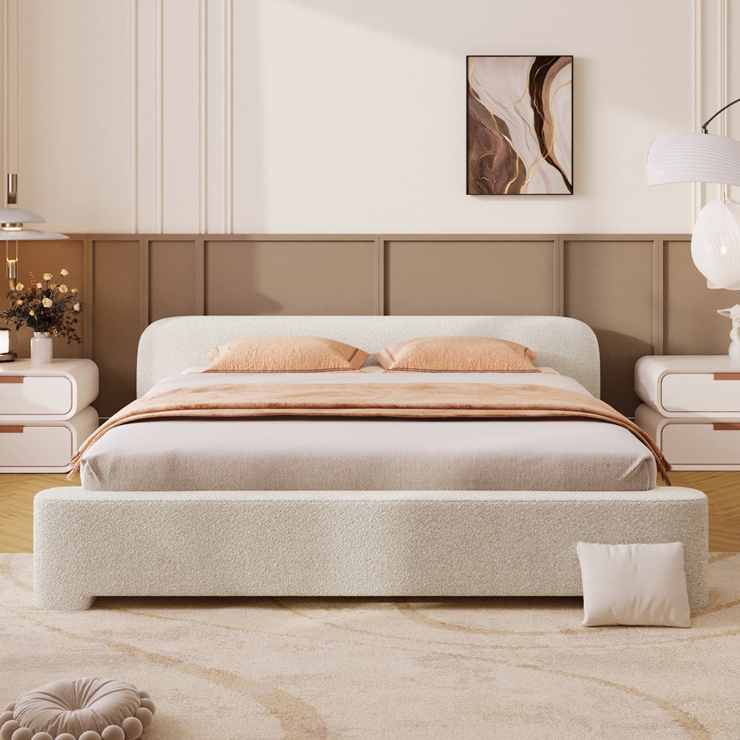 [Cozy White Bouce Upholstered Bed[ - A Dreamy Addition to Your Bedroom, QUEEN image 1