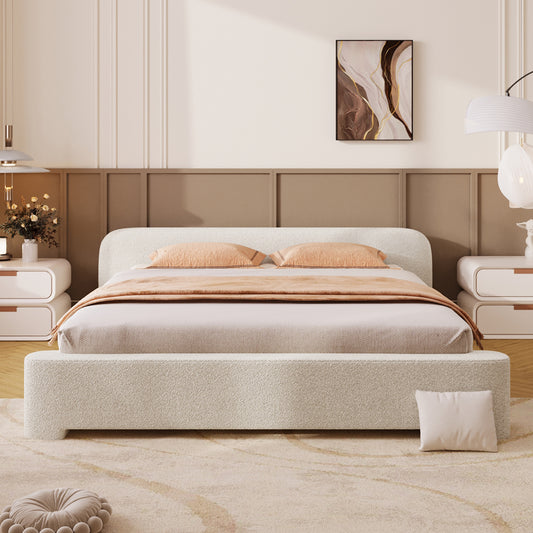 [Cozy White Bouce Upholstered Bed[ - A Dreamy Addition to Your Bedroom, QUEEN image 1
