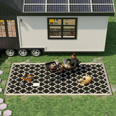 Outsunny Reversible Outdoor Rug, 9' x 18' Waterproof Plastic Straw Floor Mat, Portable RV Camping Carpet, Large Floor Mat for Backyard, Deck, Picnic, Beach, Black & Beige