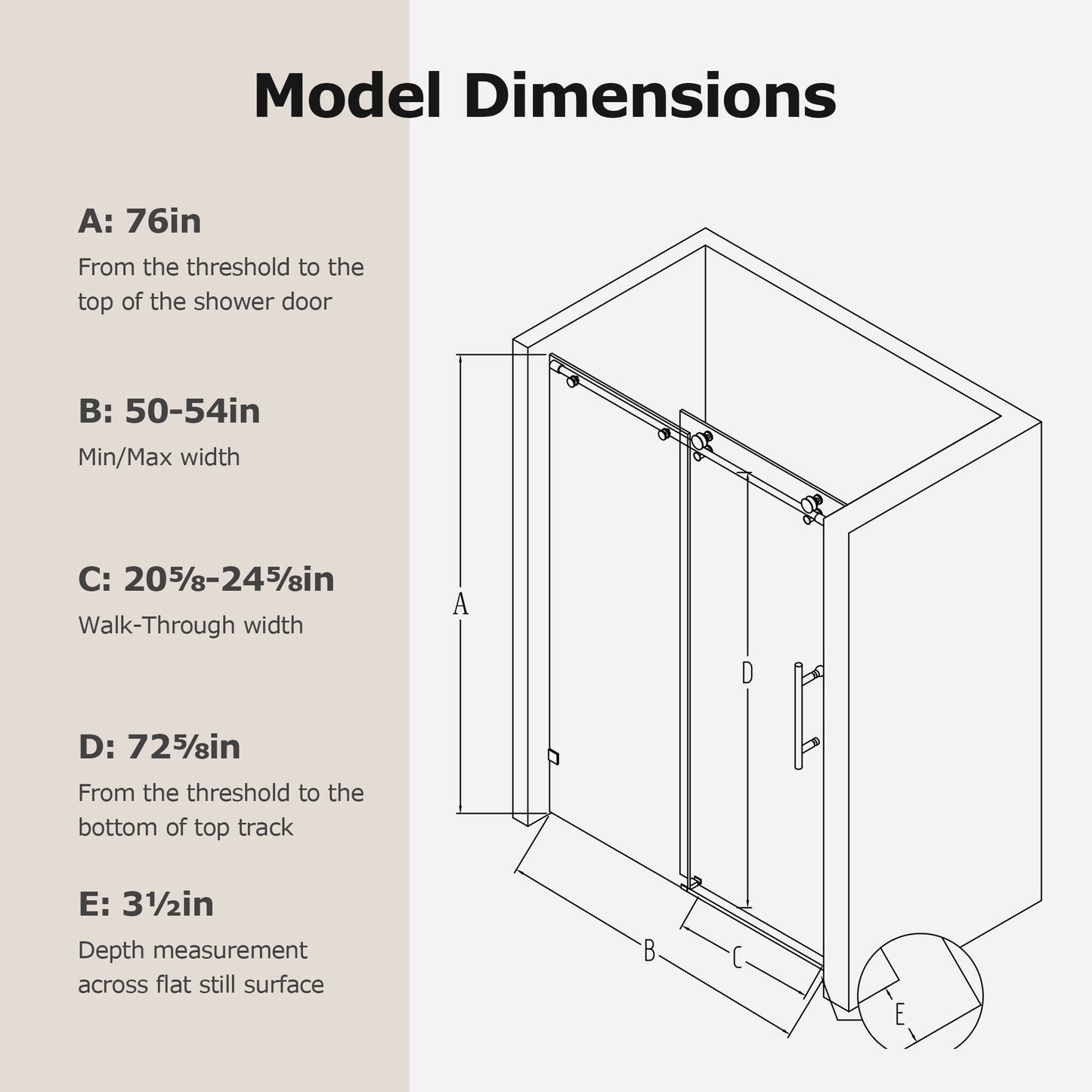 50-54" W * 76" H Frameless Single Sliding soft-close Shower Doors, Bathroom Sliding Shower Door, 5/16" (8mm) Thick SGCC Tempered Glass Door, Matte Black image 4