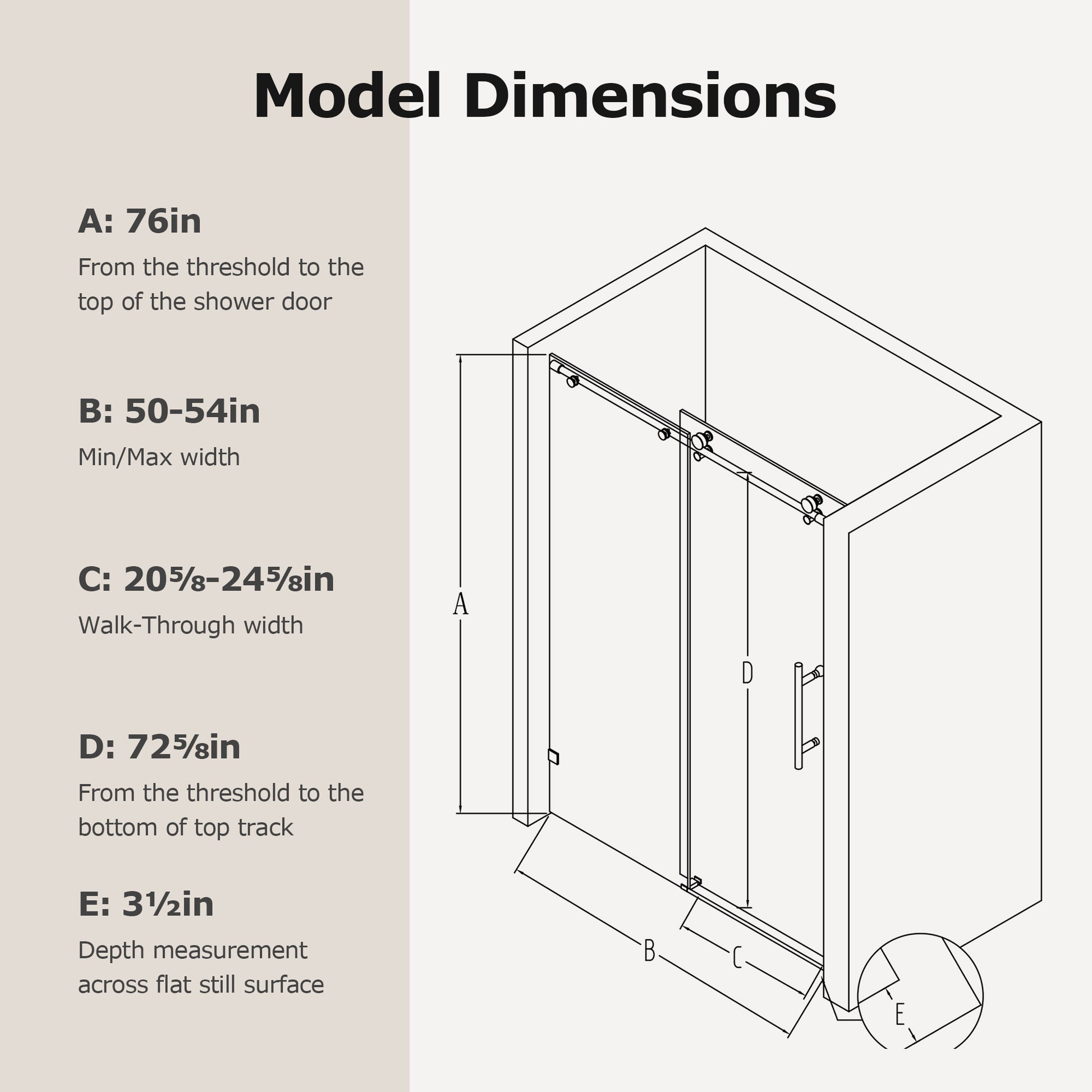 50-54" W * 76" H Frameless Single Sliding soft-close Shower Doors, Bathroom Sliding Shower Door, 5/16" (8mm) Thick SGCC Tempered Glass Door, Matte Black image 4