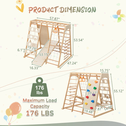 9-in-1 Slide and Climbing Wall for Toddlers 3+, Wooden Indoor Play Structure, Heavy Duty 176 lbs Capacity, Safe Rounded Edge Natural Wood, Balance & Strength Toy Gift image 2