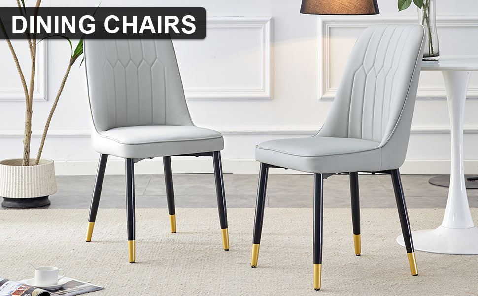 Light gray dining chairs and living room chairs. PU material and metal legs, suitable for kitchen, living room, and dining room, 2 piece set (light gray+PU)C-007 image 6