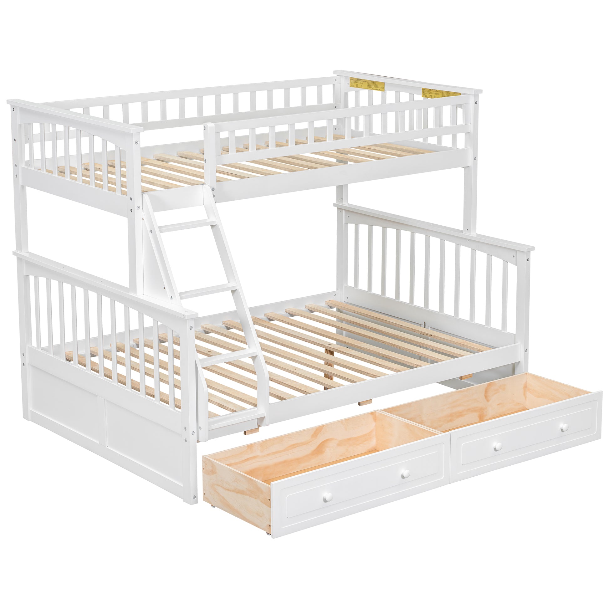 Twin over Full Bunk Bed with Drawers, Convertible Beds, White image 11