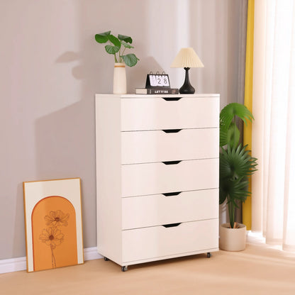 White 5-Drawer Dresser with Wheels – Modern Storage Cabinet image 6