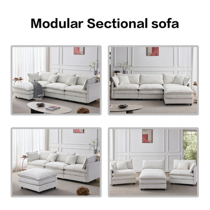 105" Modular Sectional Couch,Upholstered Soft Chenille Fabric Sofa,3 Seater with Ottoman L Shape Sofa Beige image 12