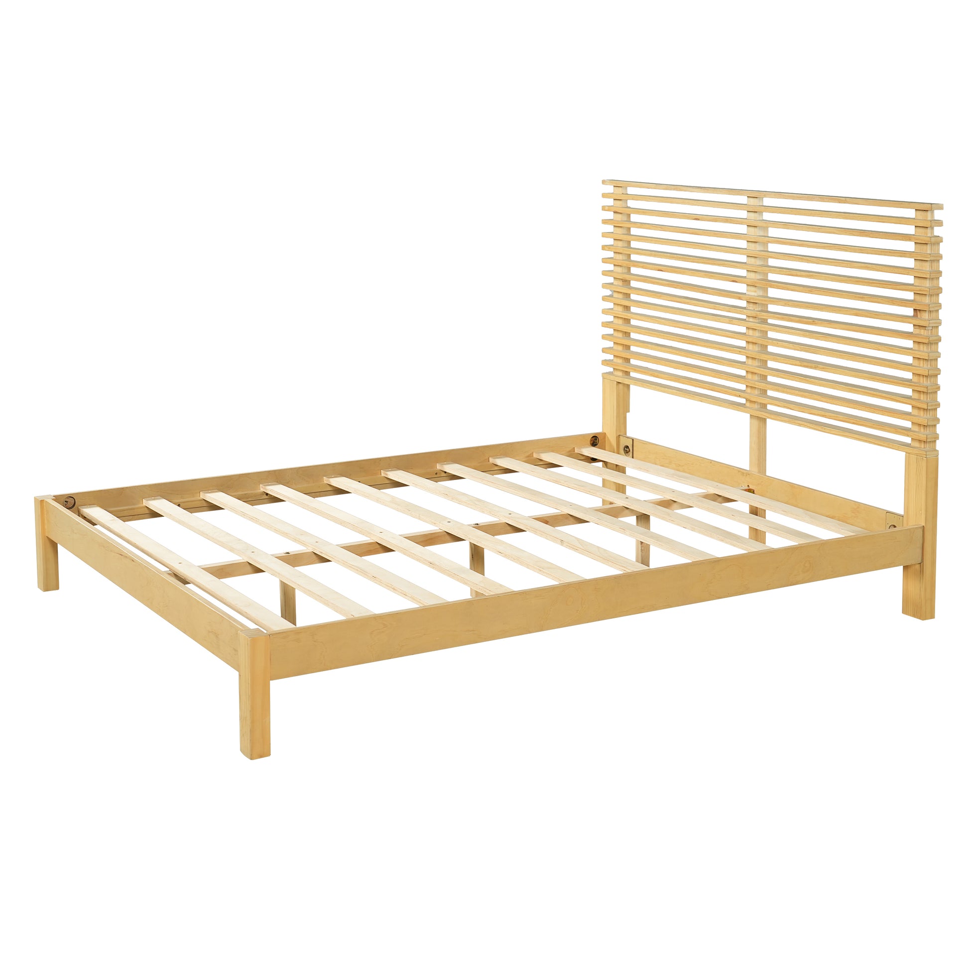Premium Solid Wood Queen Size Platform Bed Frame with Horizontal Slat Headboard, Modern Natural Wood Bedroom Furniture, 600 lbs Weight Capacity,No Box Spring Needed, Fits All Mattresses image 4