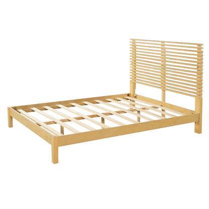 Premium Solid Wood Queen Size Platform Bed Frame with Horizontal Slat Headboard, Modern Natural Wood Bedroom Furniture, 600 lbs Weight Capacity,No Box Spring Needed, Fits All Mattresses image 4