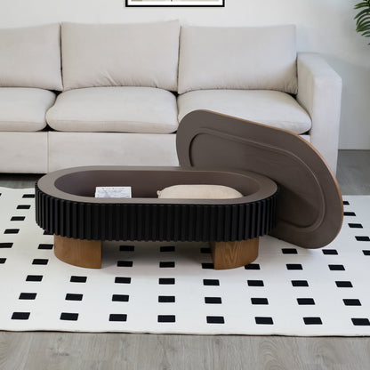43.7" Oval Coffee Table With Hidden Storage,Fluted Modern Minimalist Wood Coffee Table for Living Room, Oval Center Table, Walnut + Black. image 8