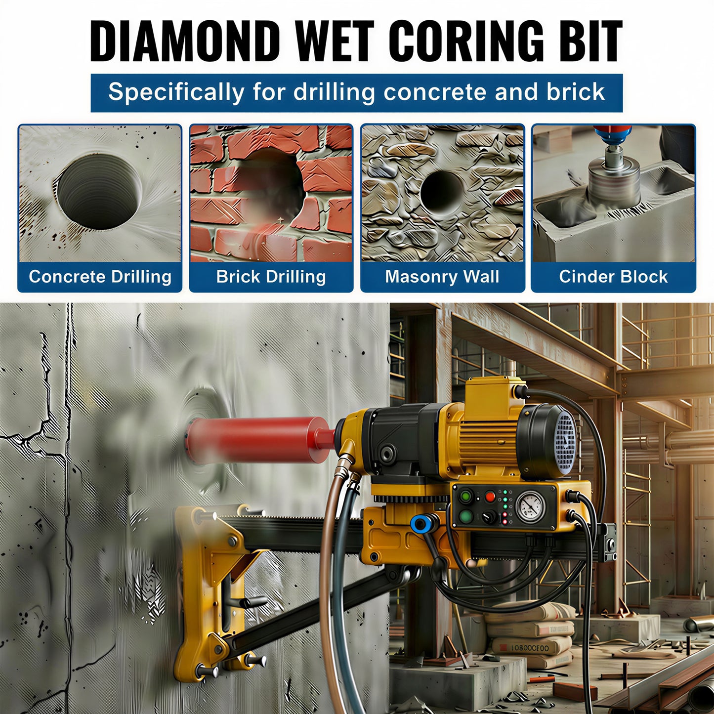 4 Inch Diamond Core Drill Bits,1-1/4"-7 Thread Diamond Core Bit for Cured Concrete with Rebar, Hard Masonry, Brick Block, Stucco, Stone,Flat image 10