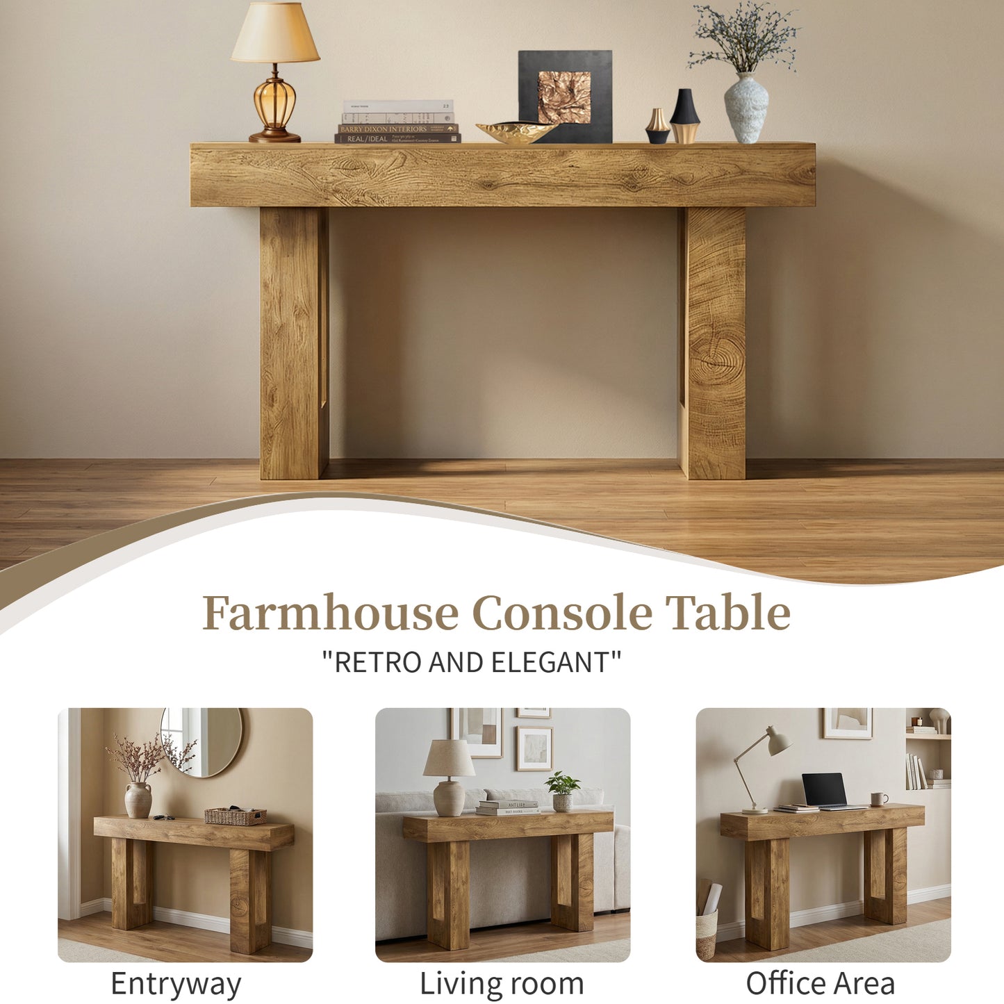 63'' Long Console Table, Farmhouse Entryway Table with Storage, Native Wood Grain Tree Scars, Wooden Rectangular Sofa Table Behind Couch for Entrance, Hallway, Living Room, Foyer (Natural Wood) image 3