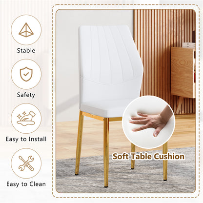 Set of 4 Gold - and - White Dining Chairs, 37 inches High: Ergonomic PU Backrest, Combines Comfort and Style.Perfectly blends comfort and elegance, Injecting more comfort and style into dining time. image 6