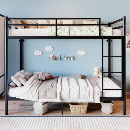 Bunk Bed with Ladder and high Guardrail, Metal Bunk Bed, Storage Space, Noise Free,Twin Over Twin Size,Black image 5