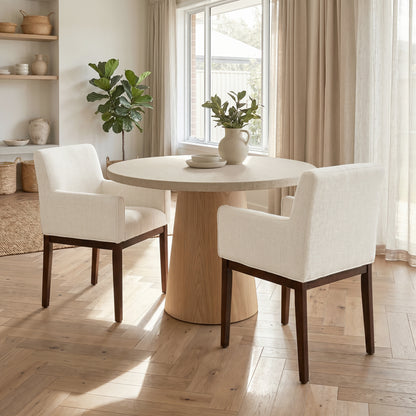 Modern Upholstered Dining Chair with Arms, Rubber Wood leg, Fabric & Foam Padded Seat for Kitchen, Dining Room, Living Room(Set of 2),Brown+Beige image 2