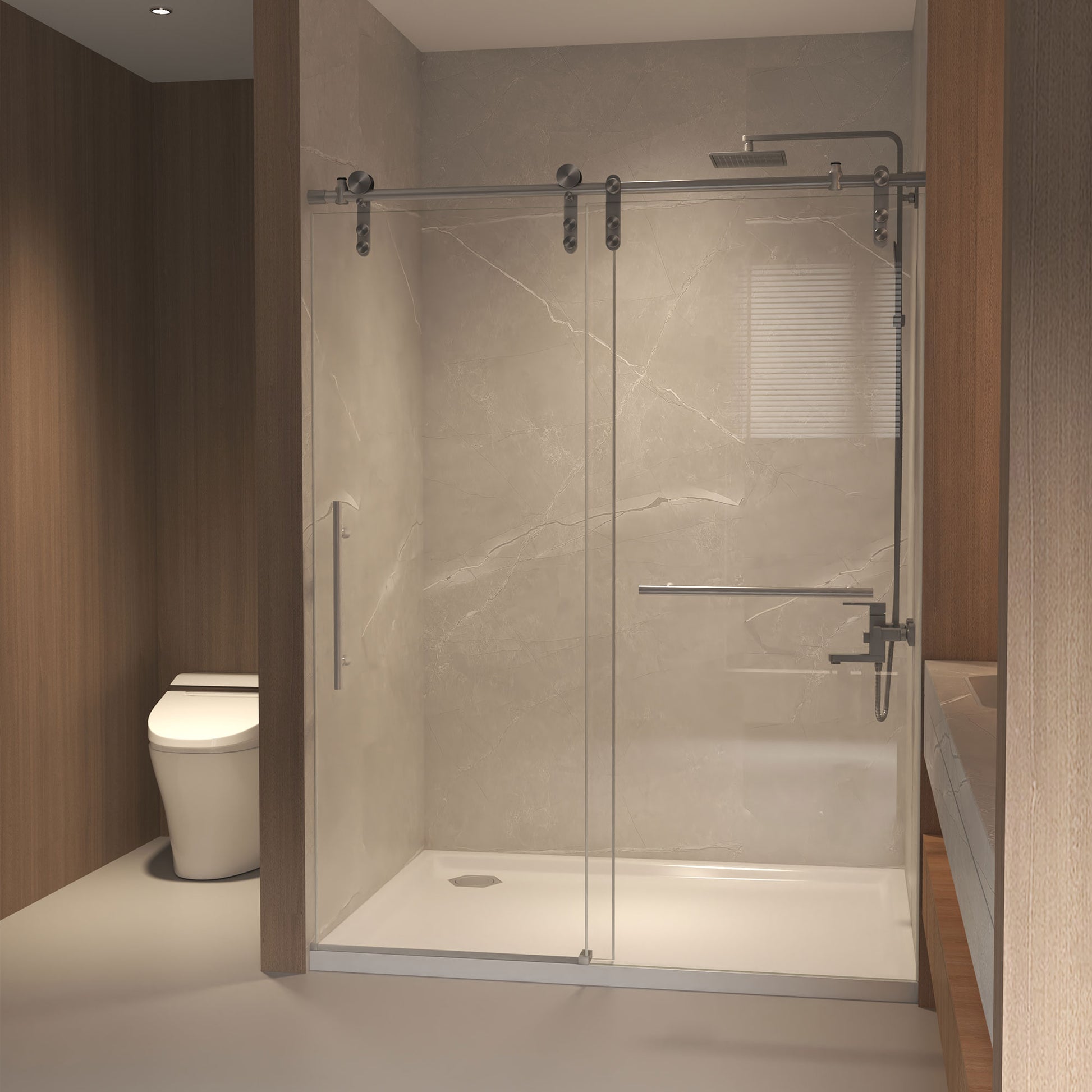 44-48" x 76" H Frameless Sliding Shower Door, 5/16" (8mm) Clear Tempered Glass, Stainless Steel Frame,Brushed Nickel image 4
