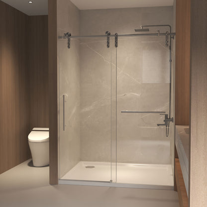 44-48" x 76" H Frameless Sliding Shower Door, 5/16" (8mm) Clear Tempered Glass, Stainless Steel Frame,Brushed Nickel image 4