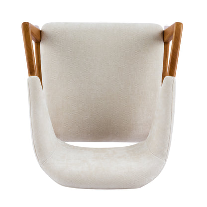 Indoor Dining Chair Set of 2, Beige Chenille Upholstered Armchair with Sturdy Frame, 300lbs Capacity, Ergonomic Curved Backrest image 12