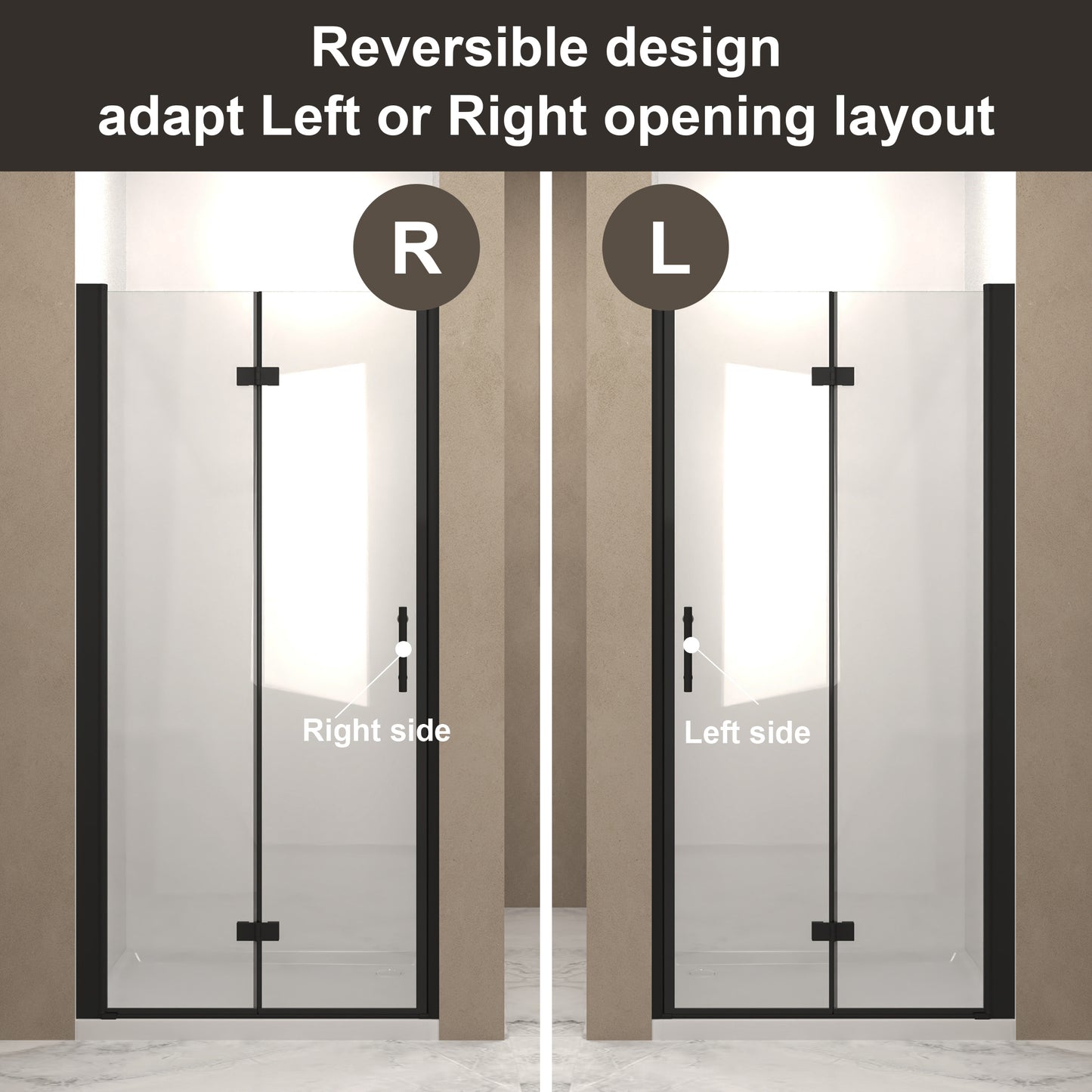 36 "x 72" Bifold Shower Door, 1/4"(6mm) Tempered Glass, Matte Black Aluminum Frame, Explosion Proof Film image 6