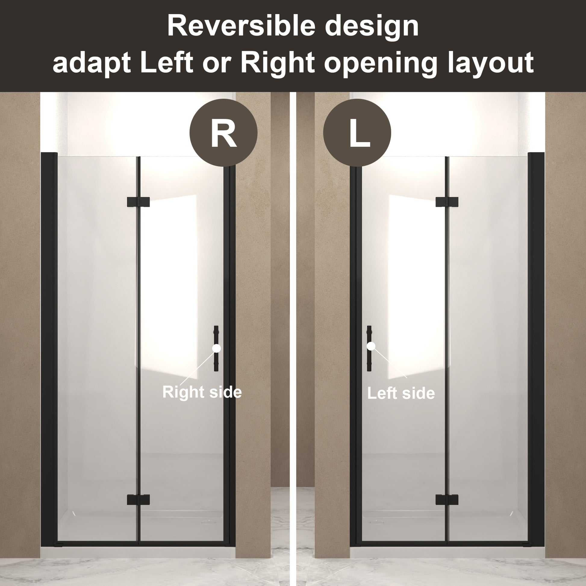 36 "x 72" Bifold Shower Door, 1/4"(6mm) Tempered Glass, Matte Black Aluminum Frame, Explosion Proof Film image 6