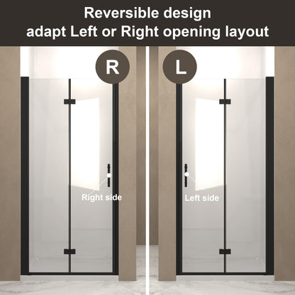 29-28"x 72" Bifold Shower Door, 1/4"(6mm) Tempered Glass, Matte Black Aluminum Frame, Explosion Proof Film image 6