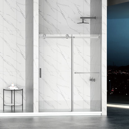 56-60" W × 72" H Frameless Sliding Shower Door,Waterproof Glass Shower Door with Upper Soft Closing System, 5/16" (8mm) Tempered Glass,Double Side Easy Clean Coat,Brushed Nickel image 2