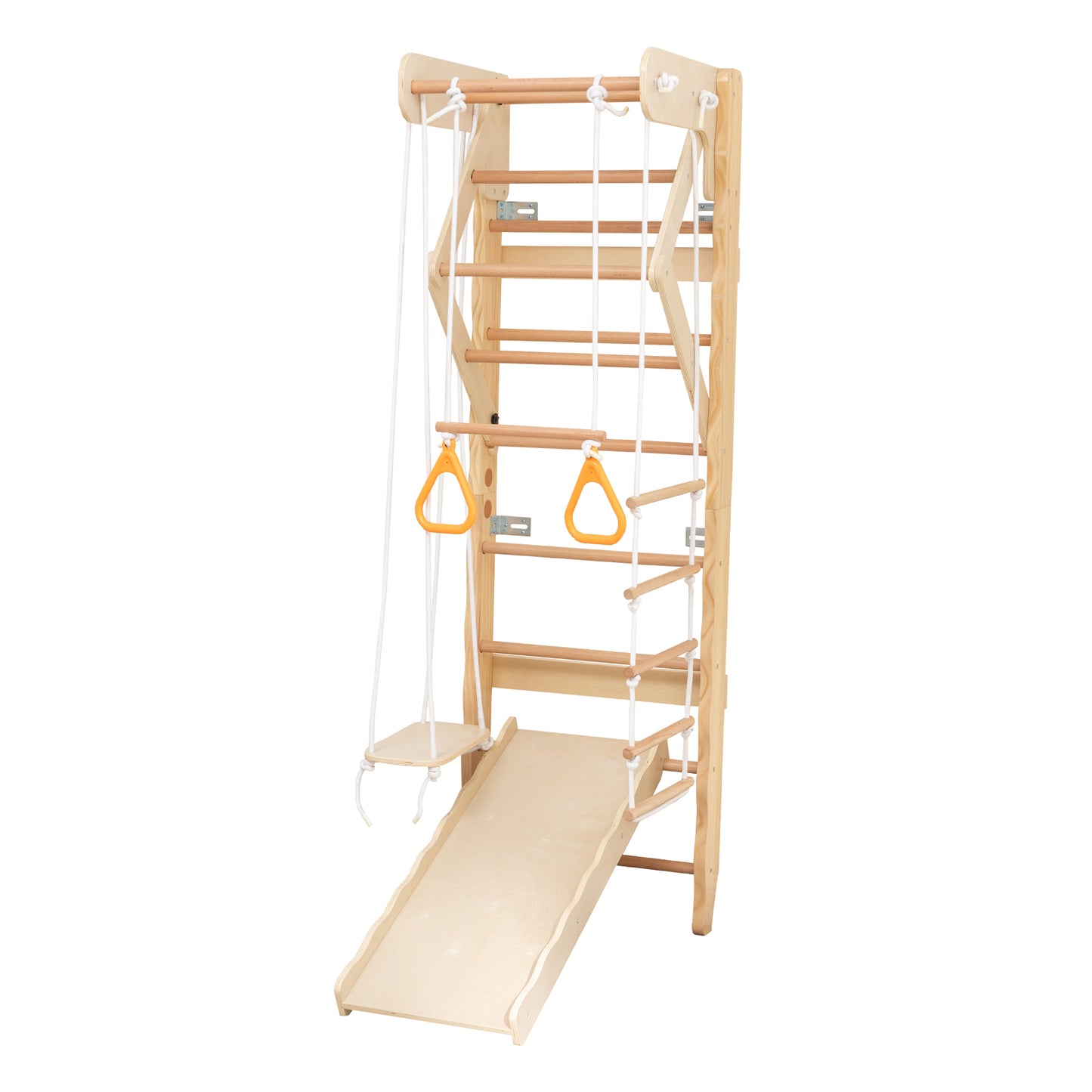 6-in-1 Swedish Ladder Wall Gym, Indoor Kids Playground with Swing, Rope Ladder, Pull-Up Bar, Slide, Gymnastic Rings, Wooden Wall Mounted Indoor Play Set for Kids & Adults image 10