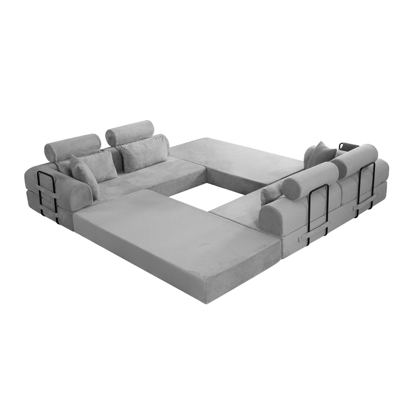 L shape Modular Sectional Sofa, Compressed Sectional Sofa Modern Minimalist Style Corduroy Couch,Unfold into a bed, Bedroom, Comfy Compressed Sofa Couch Space-Efficient Design(Light Gray) image 8