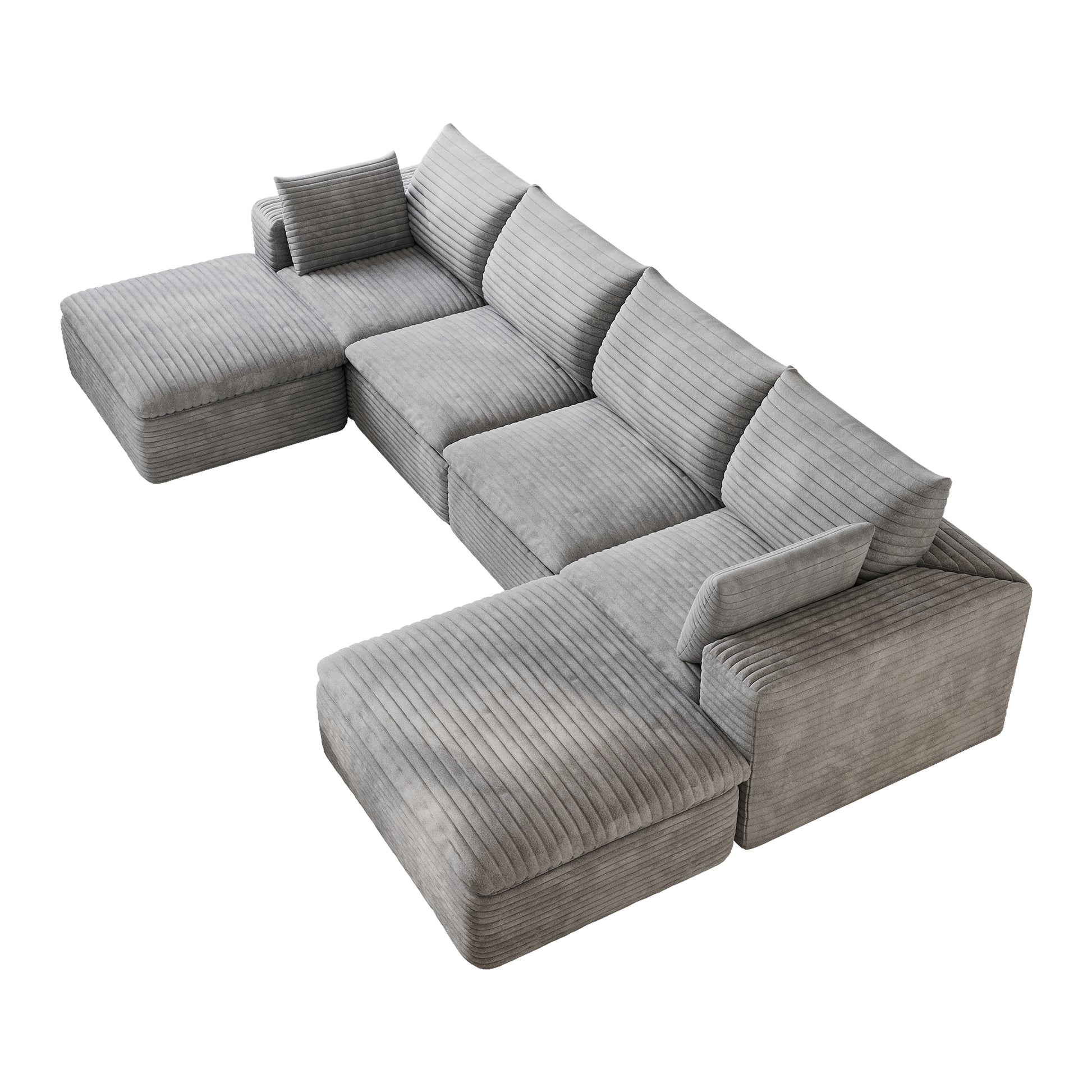 134" Cloud Sofa,Corduroy Fabric,Deep Seat Couches,Double-layer design,Removable Cushion,No Assembly, DIY Combination for Living room, Bedroom,Conference room,Apartment,Grey image 10