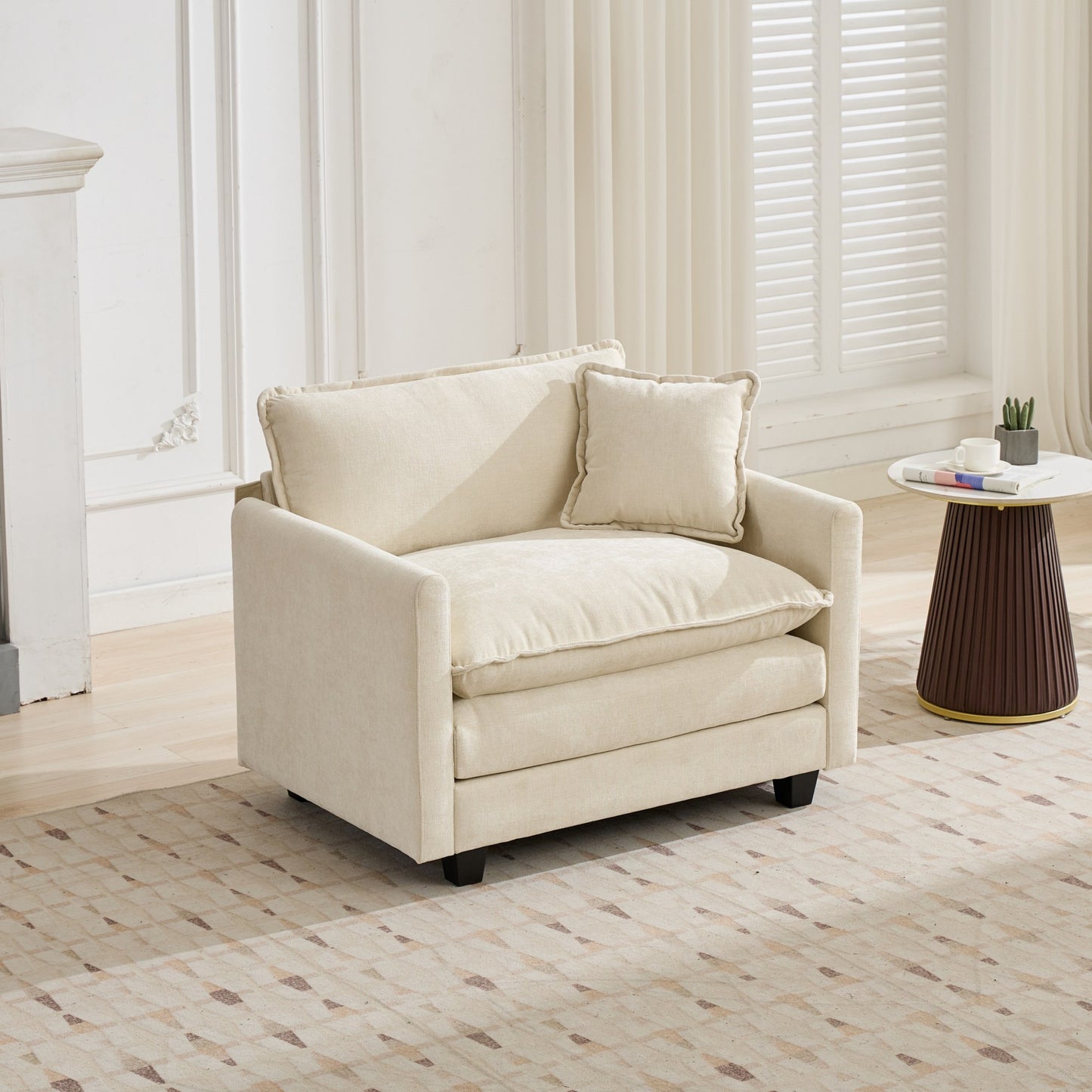 Cloud Sofa one Seat (Armrests are not included), Modern Sectional Couch, for Living Room Bedroom and Apartment, Comfy Double Layer Upholstered Seat Cushion, Breathable Chenille Fabric, Beige image 4