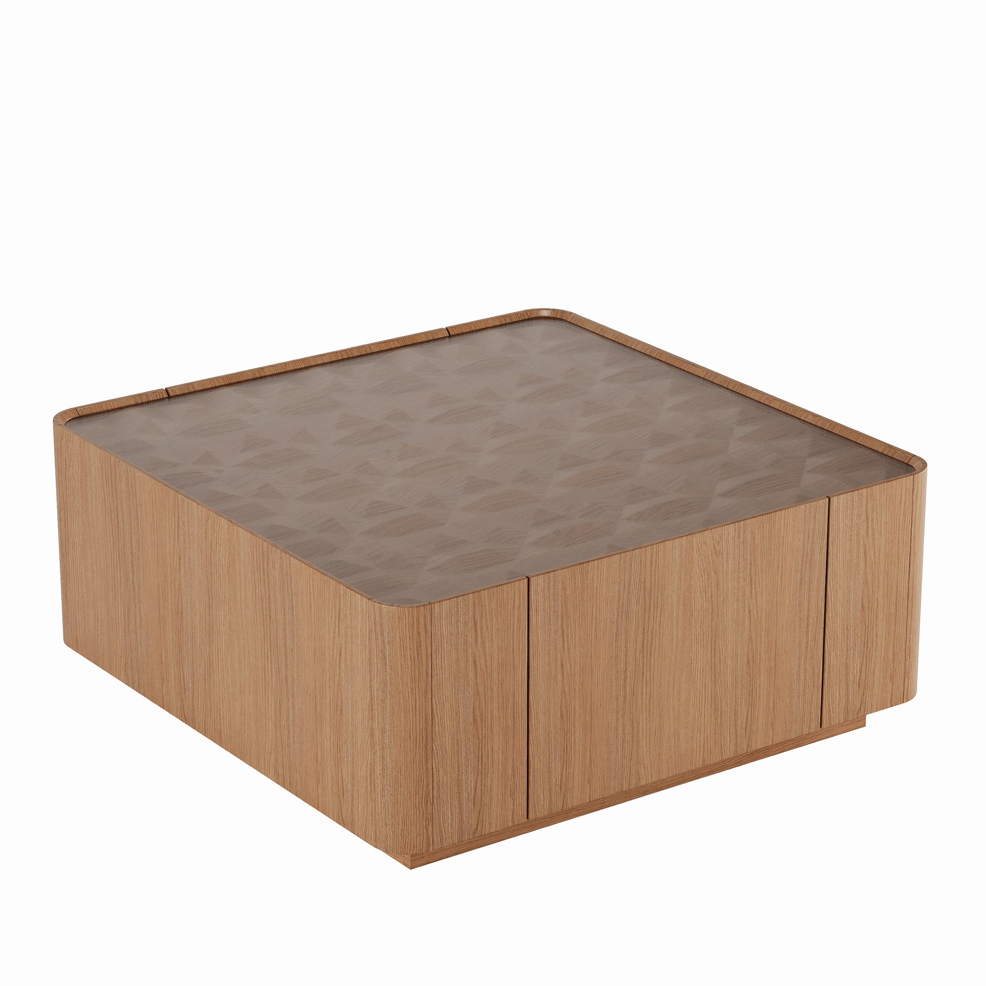 31.5-Inch Square Coffee Table with Storage Drawers,Modern Wooden Coffee Table with Glass Top,Tea Table Center Tables for Living Room Office,Walnut image 6