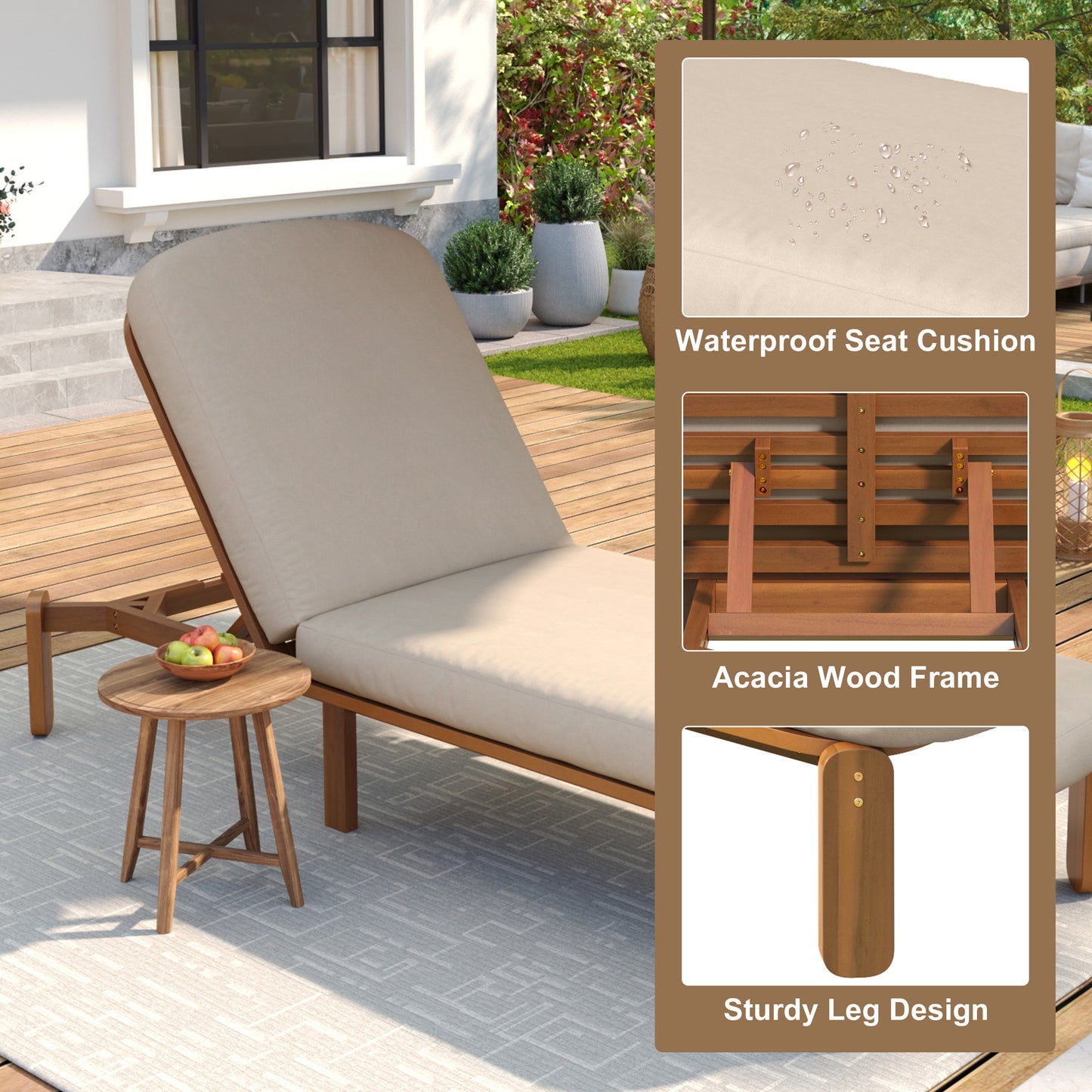 Outdoor Chaise Lounge Adjustable Patio Chaise Outdoor Reclining Chair Pool Lounge Chair with Adjustable Backrest for Patio, Poolside or Beach, Brown image 10