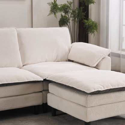 129.92" Black & White Two-Tone L Shaped Cloud Sofa, Modular Sectional with Ottoman, 3-Seat Chenille Deep Seat and Pillow – Perfect for Living Room, Bedroom, Apartment image 4