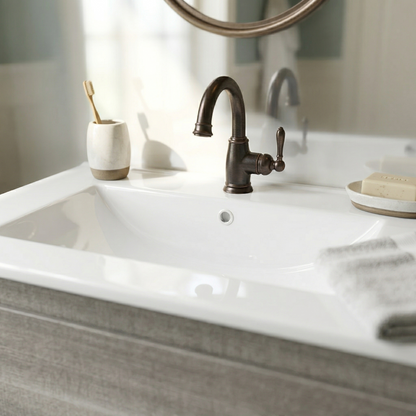 24″W x 18″D Drop In Bathroom Ceramic Vessel Sink with Single Hole, White Rectangle Porcelain Vanity Top Mount with Overflow for Bathrooms Replacement image 3