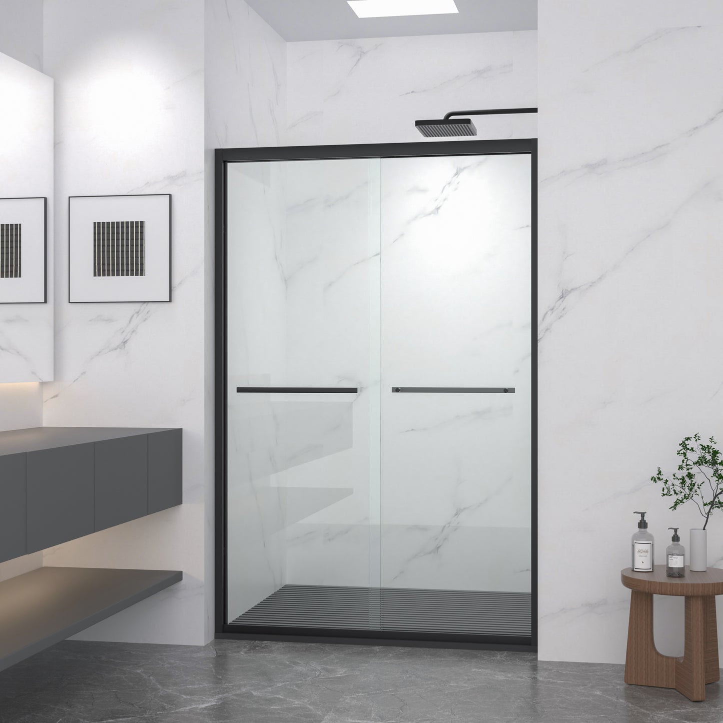 44-48"x72" Aluminum Frame Double Sliding Shower Door,Bypass Bathroom Sliding Door with Premium 5/16" (8mm) Clear Tempered Glass, Black Hardware Sliding Glass Shower Enclosure,Matte Black Finished image 4