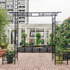 Metal Garden Arch with Adjustable Width W68.11''~W94.29''  Climbing Plants Support Rose Arch Outdoor Black
