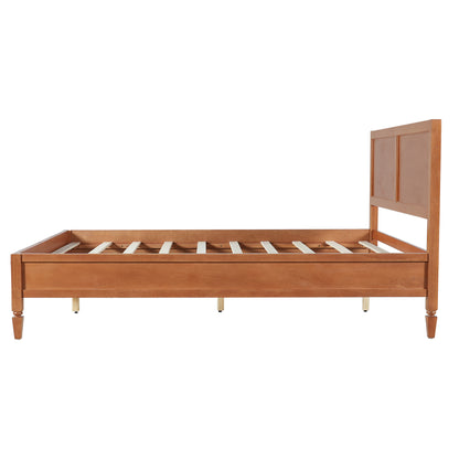 King Size Wood Platform Bed Frame with Classic Panel Headboard, Wooden Slats Support, No Box Spring Needed, Easy Assembly, Brown image 6